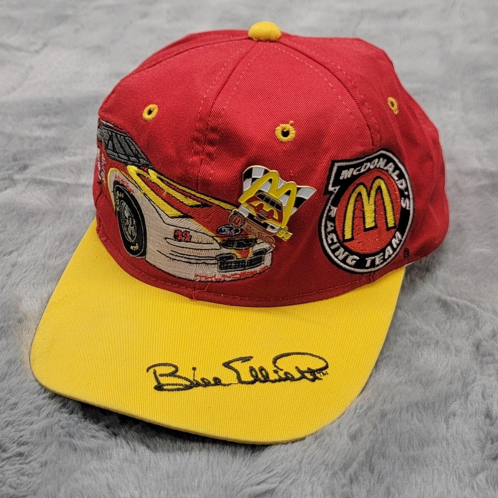 Vintage McDonalds Racing‎ Team Hat Cap Snapback Red NASCAR Bill Elliott 90s Pin